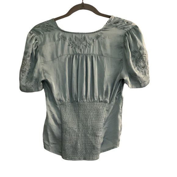 Vintage FREE PEOPLE Light Green Lace V-Neck  Embroidered Blouse-SIze Small - Picture 7 of 10